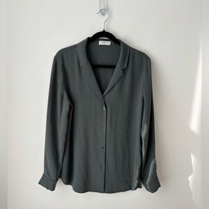 Babaton Blouse Women’s Medium Green  Button Front Long Sleeve Top